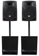  2 Rockville RPG12 12" Powered 1600w DJ PA Speakers 2 15" Powered Subwoofers