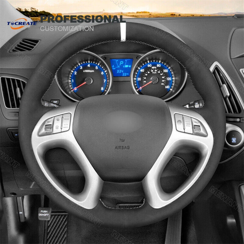 Hágalo usted mismo Envoltura de cubierta de volante de gamuza negra para Hyundai Tucson ix35 #14XE Foto 2 de 4