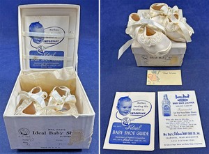 Vintage Mrs. Day's Ideal Baby Shoes White Satin Lace Ribbon Mary Janes & Box