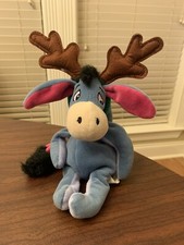 Disney Eeyore Christmas Reindeer Holiday 11  Stuffed Animal Bean Bag Plush