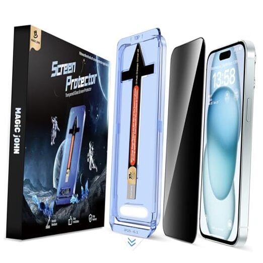 2 Pack for iPhone 15 6.1 inch Privacy Glass Screen Protector, Auto Dust