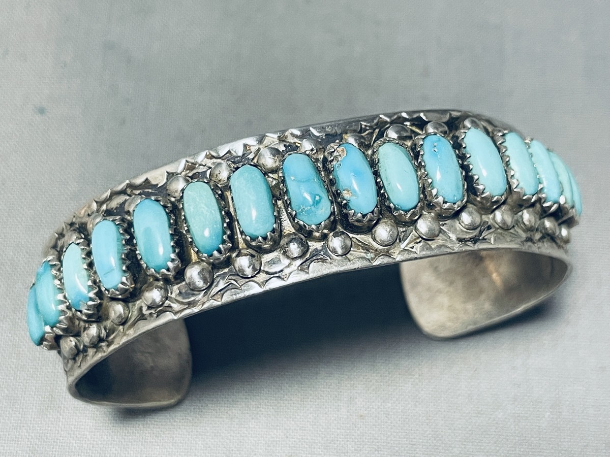 Rare Freddy Weekoty Vintage Native American Zuni Turquoise Sterling Silver Bracelet Rare Freddy Weekoty Vintage Native American Zuni Turquoise Sterling Silver Bracelet
