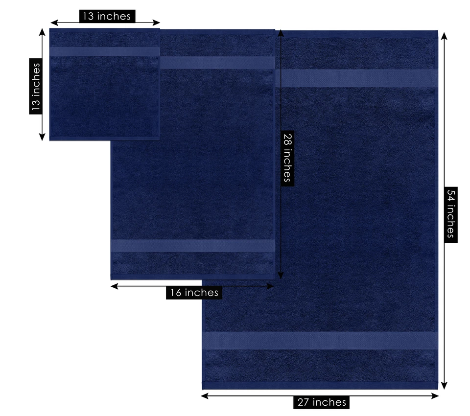 JUEGO DE TOALLAS 8 PIEZAS AZUL OSCURO SUAVE MULLIDO ABSORBENTE 100% ALGODÓN DE GREATWESTERNTEX Foto 2 de 4