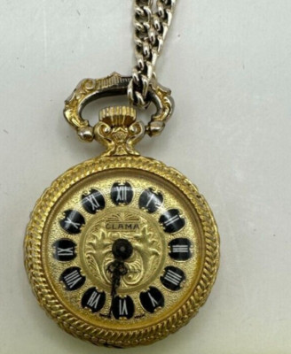 Vintage Gold Clama Necklace Winding Watch Pendant Rose Back with Necklace