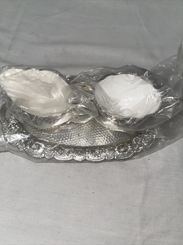 Vintage Holiday Imports Banhado a Prata Floral Açúcar, Creme e Bandeja Japão 8” - Imagem 2 de 4