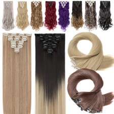 Clip in Hair Extensions 100 Real Natural Full Head 8 Piece Set Long for Women