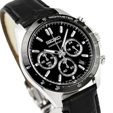 SEIKO Spirit SBTR021 Black Chronograph Quartz Leather band Men Watch New in Box