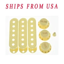 ST Knobs,Pickup Covers and 5 Way Switch Tip Aged White for Fender Strat