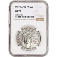 American Platinum Eagle 1 oz $100 - NGC MS70 Random Date and Label 