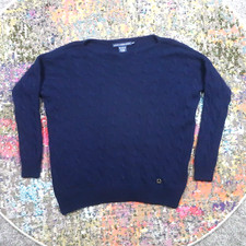 VTG Ralph Lauren Sport Sweater Women M Oversized Cable Knit Boat Neck Wool Blend