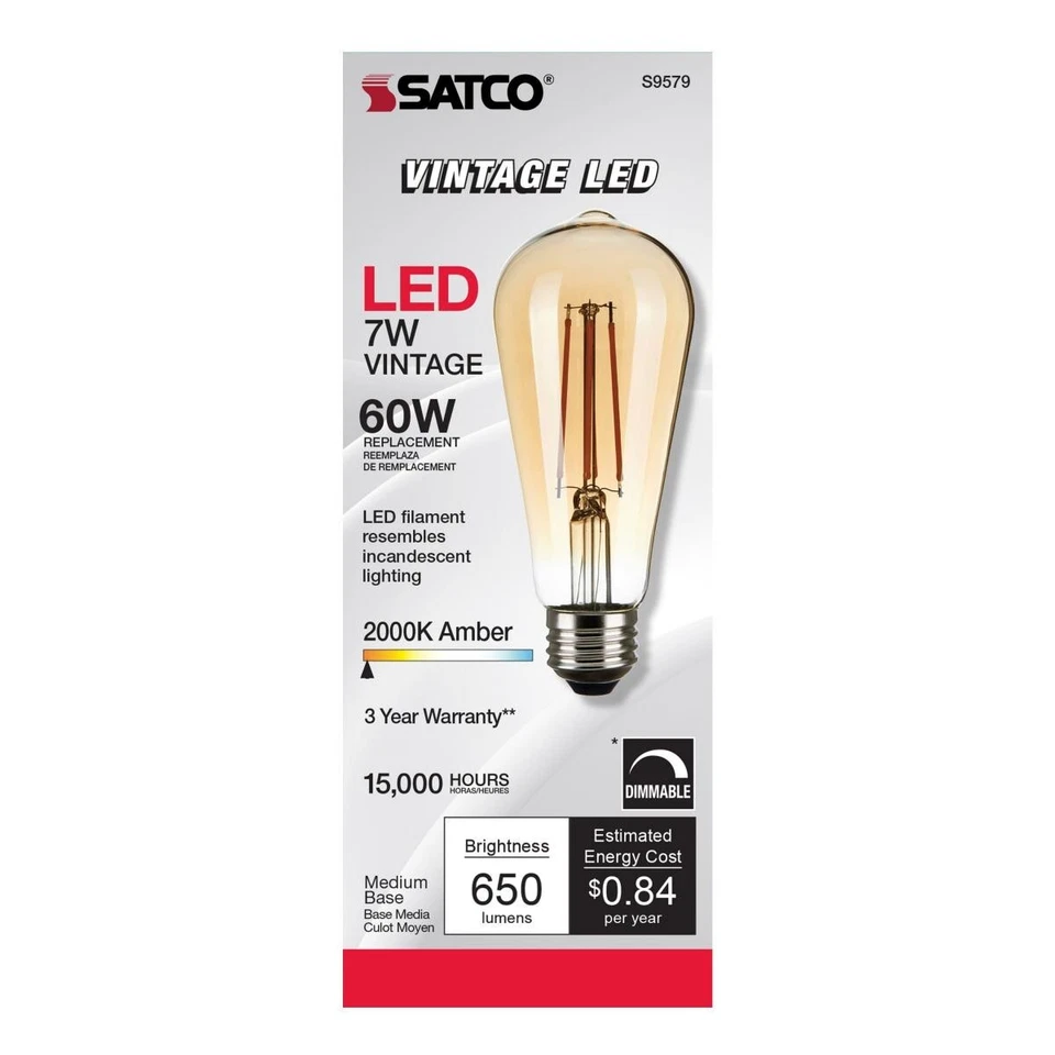 Satco S9579 - 7 Watt ST19 LED Vintage Amber Light Bulbs - 2000K (6 Pack) - Image 2 of 4