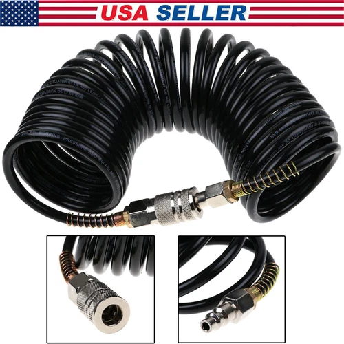 200PSI Flexible Air Hose Recoil Pneumatic Airline Compressor Quick Coupler 1/4"