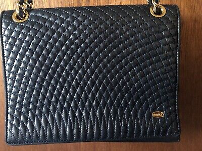 Bally Quilted Black Leather Purse Bag Woven Leather & Gold Chain Strap