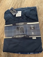 MEN'S ESSENTIAL LOUNGE WEAR LONG SLEEVE HENLEY TOP MICRO FLEECE 2PC PANTS SET L