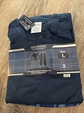 MEN'S ESSENTIAL LOUNGE WEAR LONG SLEEVE HENLEY TOP MICRO FLEECE 2PC PANTS SET L