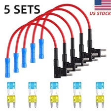 5Sets Fuse TAP Adapter Kit 12V 15 Amp 20Amp Car Add-a-circuit Mini ATM APM Blade