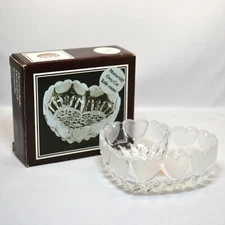 VTG Artmark Lead Crystal Etch Heartshaped Bowl Dish Holder Floral Germany NIB