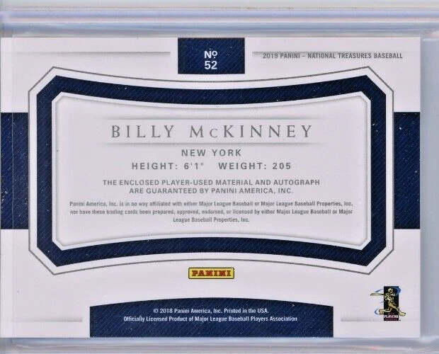 2018 National Treasures Materials Signatures /99 #52 Billy McKinney RC NYY MINT - Image 2 of 2