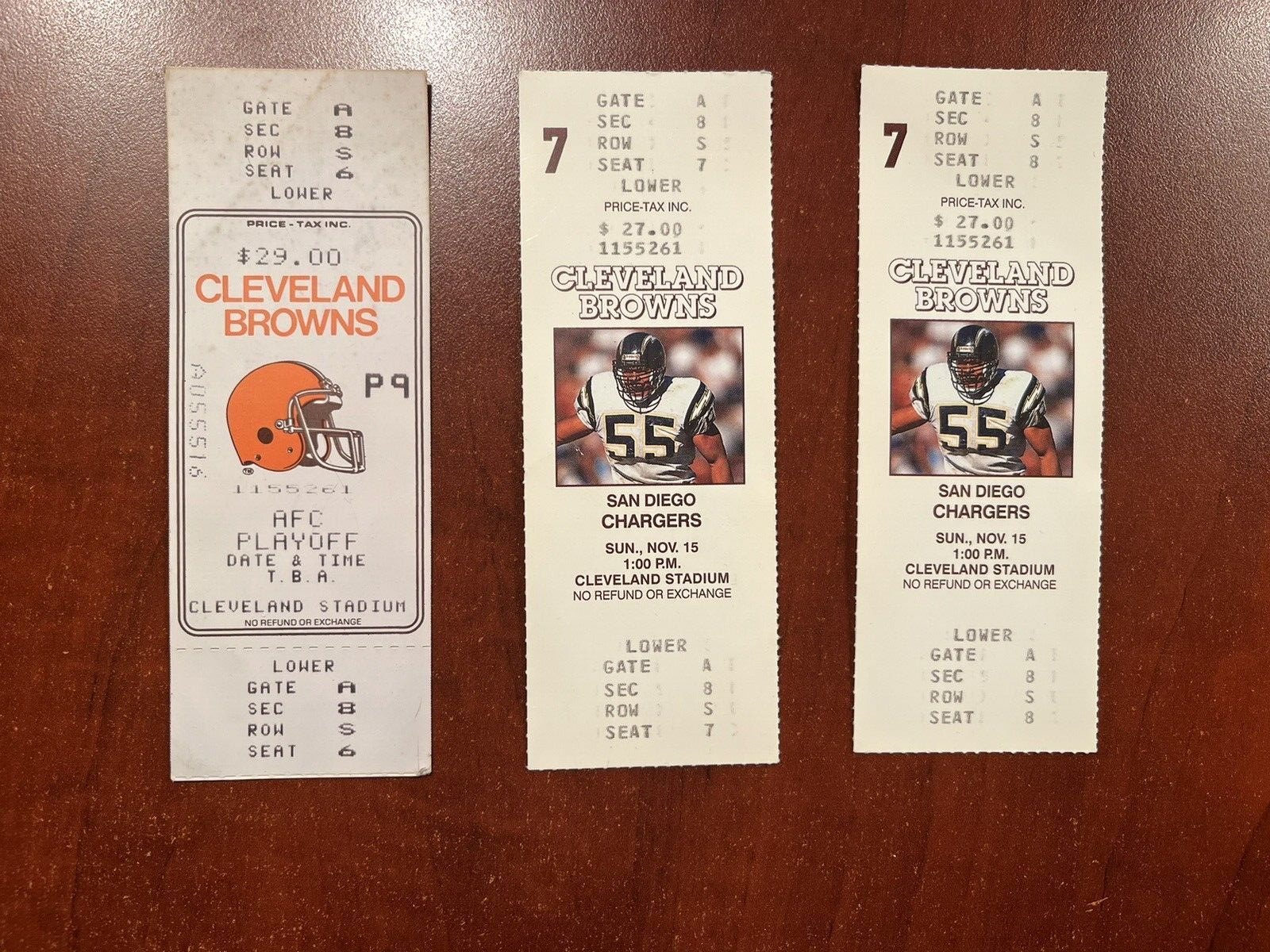 Cleveland Browns 1987 AFC Playoff Tickets - Unused, Set of 3