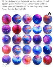 Galaxy Stress Balls Adults  Kids 2.5  Squeeze Anxiety Fidget Sensory Balls60/pk