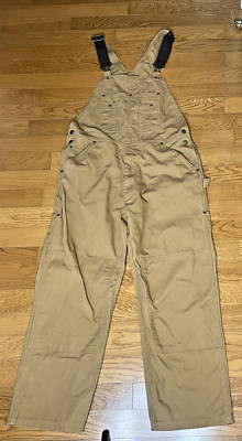 Brazos Work Force Series Size Large 30'' Inseam Tan Cotton Duck Canvas Overalls