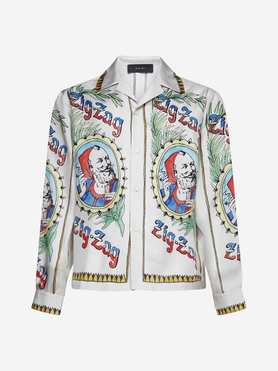AMIRI x Zig Zag Print Long Sleeve Silk Bowling Shirt | NWT AMIRI x Zig Zag Print Long Sleeve Silk Bowling Shirt | NWT