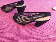 Vtg Walter Steiger/fishnet/peep Toes/suede/cone heel/black/bottega veneta