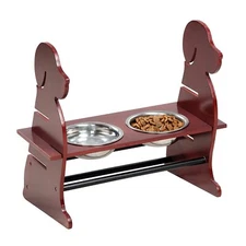 Elevated Dog Bowl Pet Feeder Stainless Steel Raised Food Water Stand w/ 2 Bowls