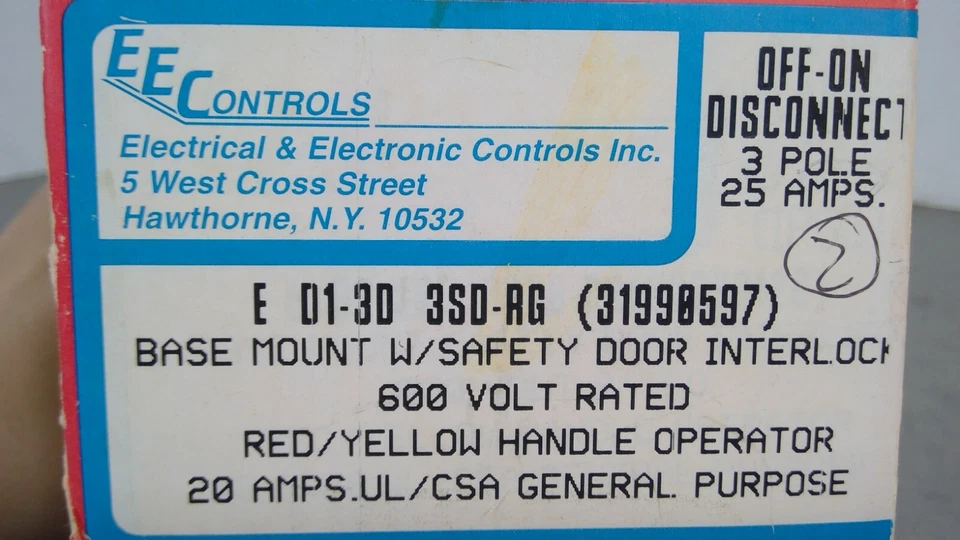 EE Controls E D1-3D 3SD-RG Off-On Base Mount Disconnect STC2 - Image 2 of 3