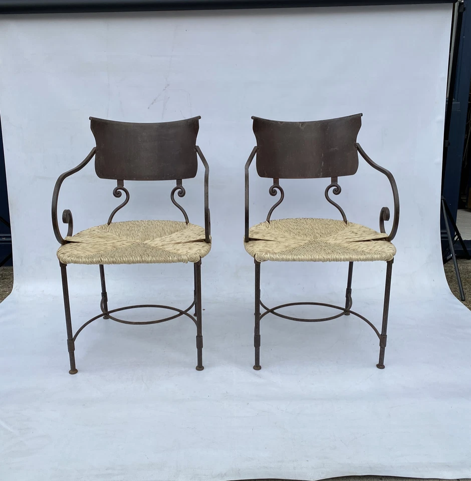 2 x Sillas laterales Art Deco de hierro forjado oxidado bambú ratán vintage años 20 jardín Foto 2 de 4