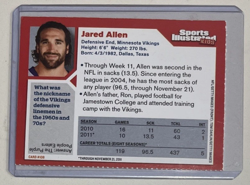 Jared Allen Minnesota Vikings NFL Sports Illustrated for Kids SI - Image 2 of 2