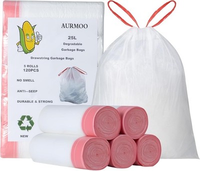Tear-resistant bin liners, 25 L with drawstring, degradable organic waste bag...