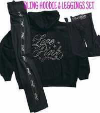 Victoria's Secret PINK Bling Rhinestone Hoodie & Leggings SET XS-XXL NICE💎❤️NWT
