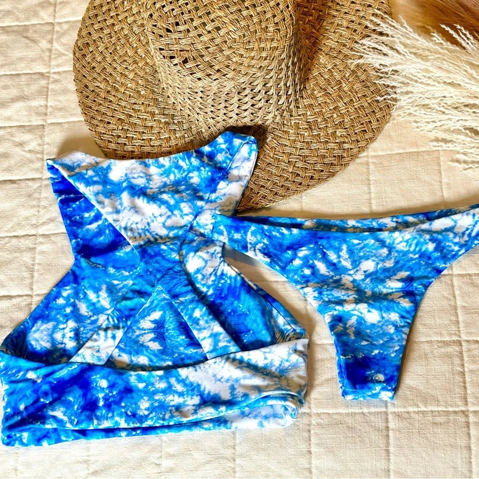 Conjunto de dos piezas de bikini Mikoh traje de baño azul teñido descarado parte inferior parte superior talla grande Foto 4 de 4