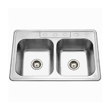 Houzer 3322-9BS4-1 Glowtone Series Topmount Stainless Double Bowl Kitchen Sink