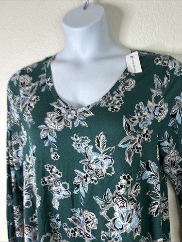 NWT Lane Bryant Women Plus Size 14/16 (0X) Green Floral V-neck Tunic Long Sleeve - Picture 3 of 8