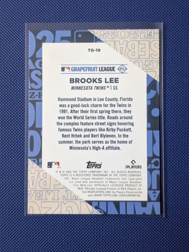 2025 Topps Brooks Lee Training Grounds Grapefruit League #TG-19 MIN Twins RC - Picture 2 of 2