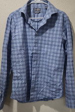 Michael Kors Slim Fit Stretch Dress Shirt Mens 16 34/35 Blue Plaid Button Up