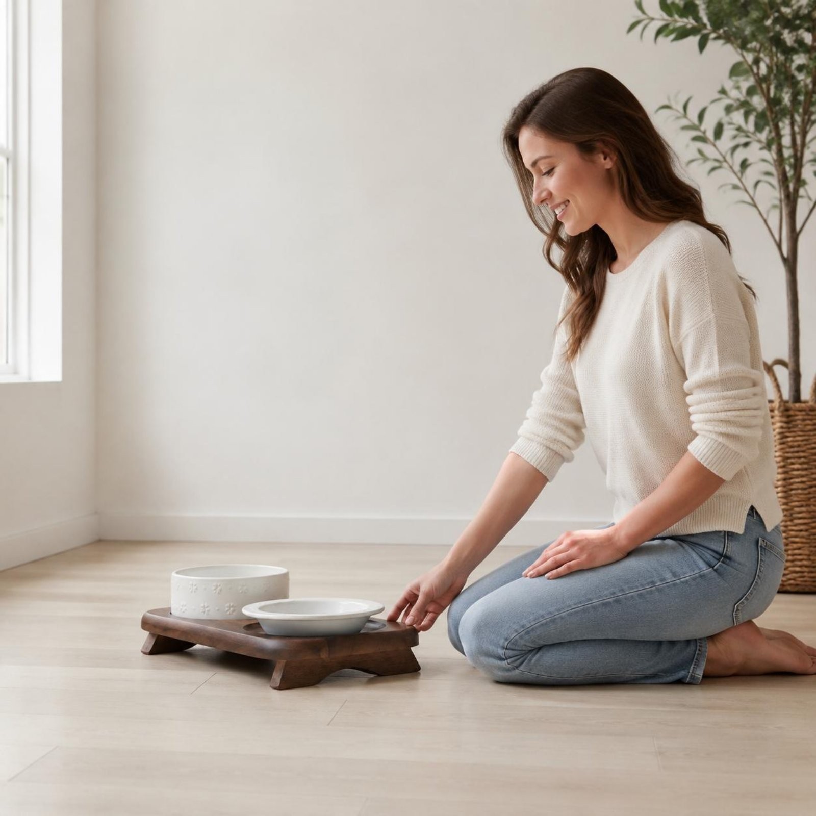 Elevated Triple Ceramic Pet Bowl Stand