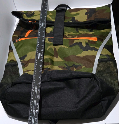 BOND Gold Bond Camouflage Hiking Backpack Large Reflective Strips Orange Zipper