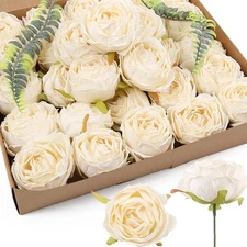 IPOPU White Roses Artificial Flowers Bulk 25pcs White Silk Rose Heads Bulk Wh...