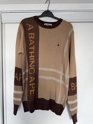 A BATHING APE BAPE Tan & Brown Logo Knit Sweater - Men's