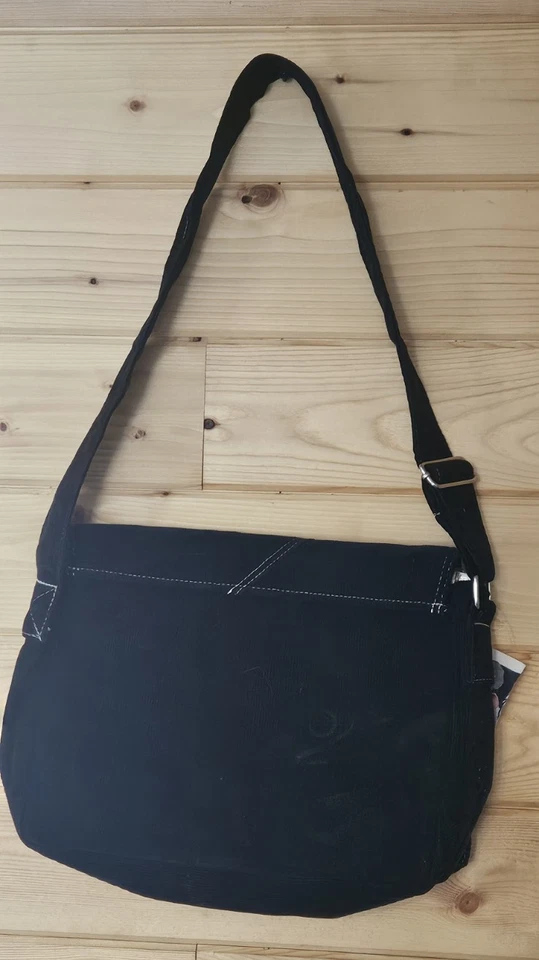 Bolso de hombro mensajero de pana negra para mujer Roxy con logotipo vintage nuevo con etiquetas Foto 3 de 4