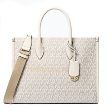 Michael Kors Mirella Medium Tote MK Signature Logo Bag Multi Light Cream