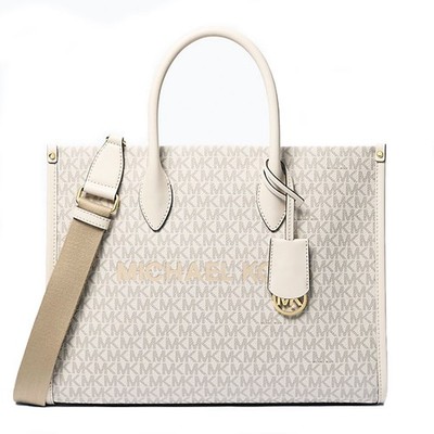 Michael Kors Mirella Medium Tote MK Signature Logo Bag Multi Light Cream