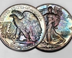 1944 Walking Liberty Silver Half Dollar Monster Toned gold blue purple AU