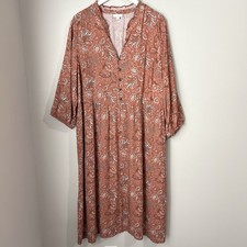 J. Jill Paisley Print Midi Dress Women's 3X Orange Button Up Ruffle Collar Boho