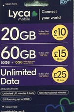 Lyca mobile network pay as you go sim card - official pack