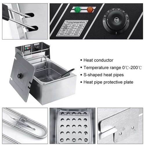 2500W 6L Commercial Electric Deep Fryer Fat Chip Fry Pot Tank Stainless Steel C - Picture 7 of 9
