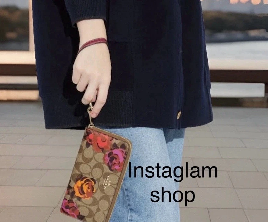 Portafoglio Coach lungo con zip in tela firmato e stampa floreale jumbo nuovo con etichette